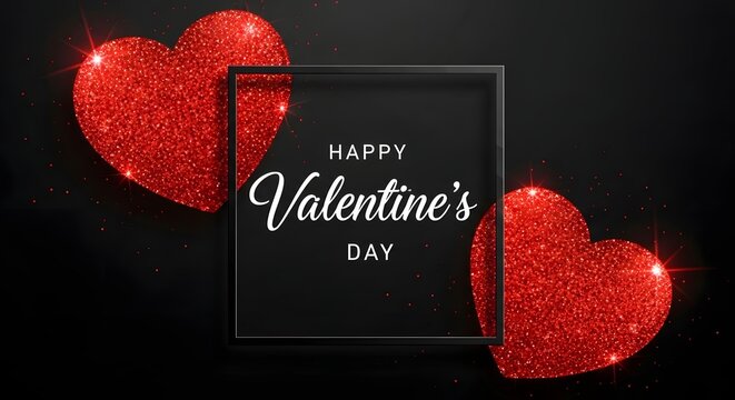 Elegant valentine s day design with red hearts and black frame - Powered by Adobe