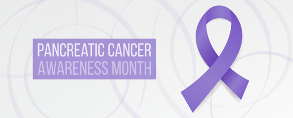 Pancreatic Cancer Awareness Month concept. Banner template with purple ribbon. Vector illustration.