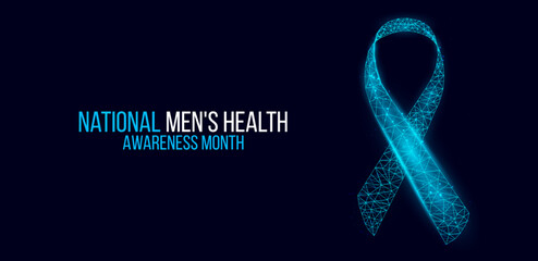 National Men's health awareness month concept. Banner template with blue ribbon awareness and text. Vector illustration.