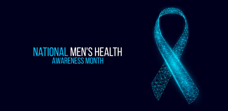 National Men's health awareness month concept. Banner template with blue ribbon awareness and text. Vector illustration.