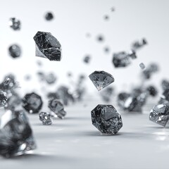 Floating diamonds, sparkling, sharp, and plentiful on a white surface