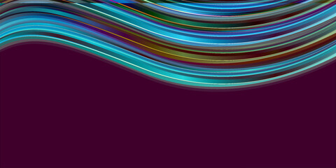 An abstract design featuring dynamic blue-green light waves over a purple background. Layered luminous lines create a modern, elegant, and futuristic look, perfect for digital visuals, posters, 