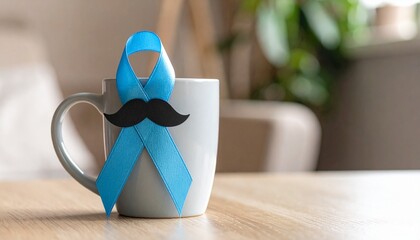 Movember Awareness Cup with Light Blue Ribbon Mustache