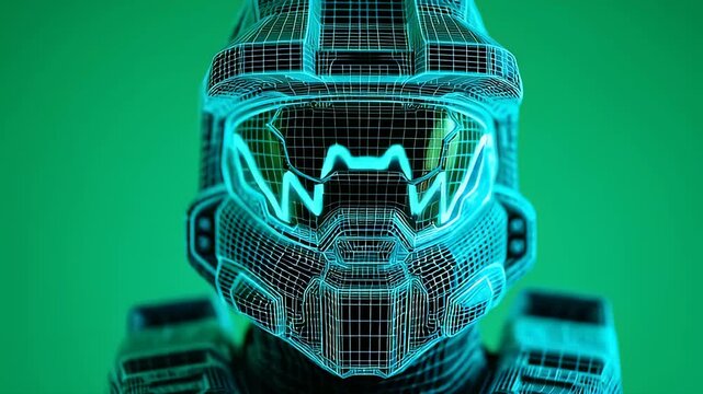 Wireframe Spartan helmet digital animation reveal. 4K Video