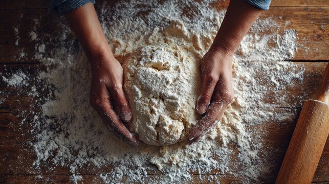Form the dough baking process bread making hands kneading flour culinary	