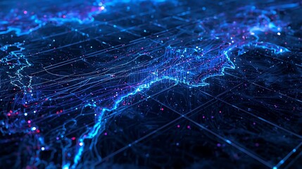 Global data network visualization, digital map with glowing lines