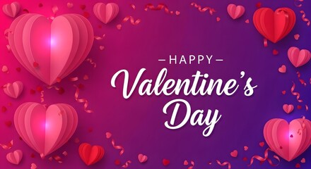 Valentine s day heart balloons on a purple and pink gradient background