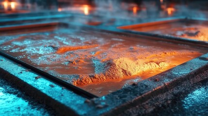 Robotic printer nozzle creates intricate designs on heated material in a high-tech workshop environment during daytime