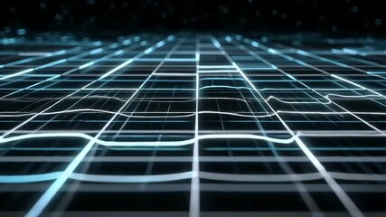 Glowing blue and white lines form a dynamic digital grid on a dark background, representing futuristic data streams and technology - Powered by Adobe