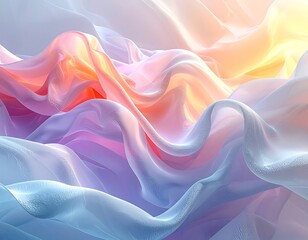 Flowing, ethereal fabric undulates in a gradient of pastel colors. Soft lighting creates highlights and shadows, lending depth