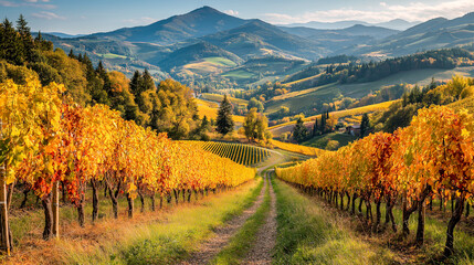 autumn vineyard landscape with golden