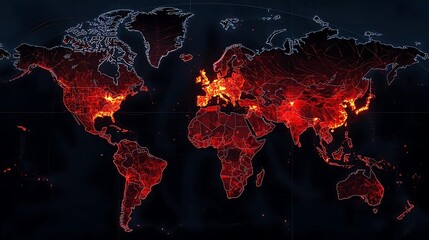 World map displaying global digital network and data hot spots