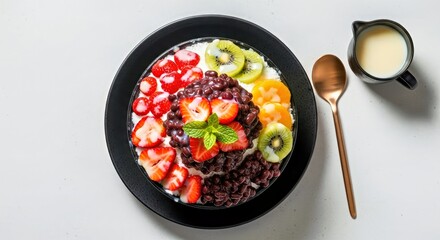 Fruit-Topped Oatmeal with Strawberries, Kiwi, Oranges, and Blackberries