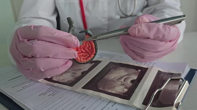 Medical professional demonstrates intestine model examination and discusses health implications
