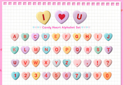 Colorful Candy Heart Alphabet Font Set