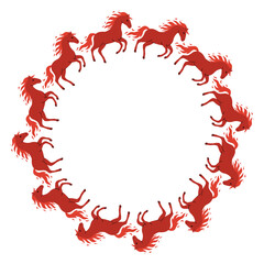 The Year of the Horse in the Chinese zodiac. A round frame with a red horse.
