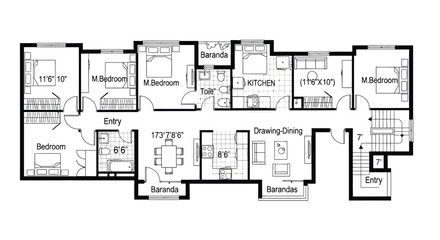 Detailed floor plan showcasing bedrooms kitchen dining and outdoor spaces