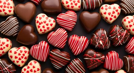 Assorted heart shaped chocolates for valentines day or romantic occasion