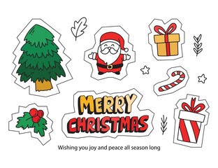 Christmas items set in outline doodle style. Suitable for for postcards, banners, web design, scrapbooking and other holiday design