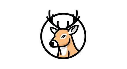 Minimalist deer head graphic illustration with elegant antlers in a circular frame, symbolizing wildlife and nature concepts for various branding needs