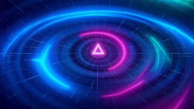 Neon glowing triangle in circular pattern
