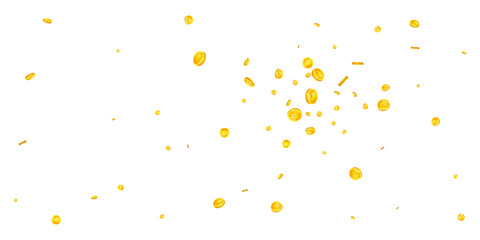 Thai baht coins falling. Gold scattered THB