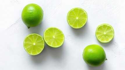 Fresh lime halves isolated on white background. Generative AI
