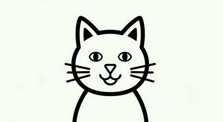Simple Cartoon Cat Illustration -  Cute Feline with Whiskers and Big Eyes