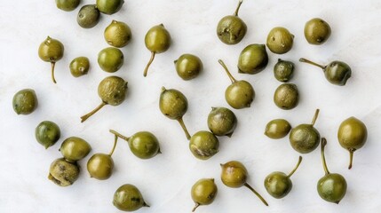 Fresh green caper berries on white background isolated. Generative AI