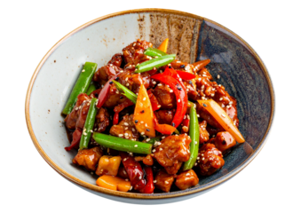 Spicy kung pao chicken dish isolated object