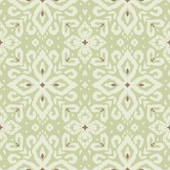 Modern Ikat Winter Bloom Ikat: Soft Petal Diamonds in Mauve, Green, and Cream with Snowy Motion © Jehming