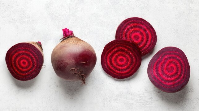 Fresh raw beetroot whole and sliced on white background isolated. Generative AI - Powered by Adobe