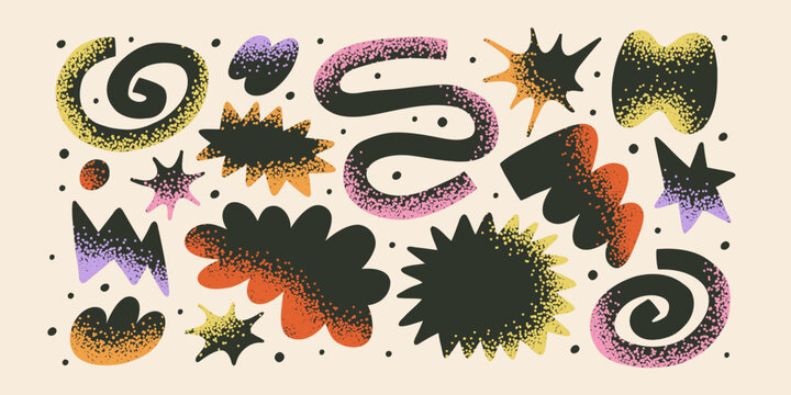 Naklejki Retro colored blob shape collection. Naive groovy funky bubbles, cloudlike flat shapes. Abstract organic forms and figures, wavy stickers. Asymmetric blob sticker set.