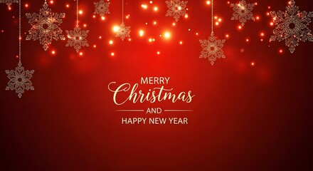 Elegant christmas background with snowflakes and lights on red