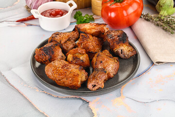 Grilled pork neck meat shashlik
