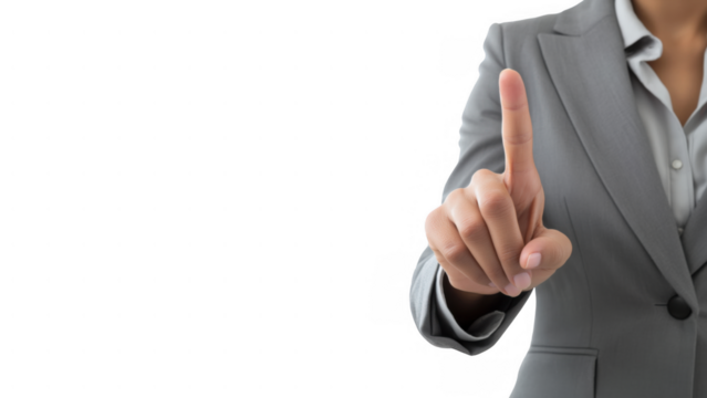 Businesswoman signaling to stop or get attention, created with AI, PNG