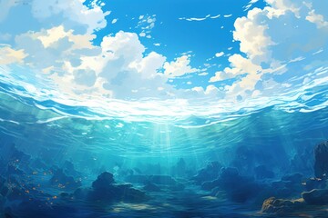 Fototapeta premium Ocean backgrounds underwater sunlight.