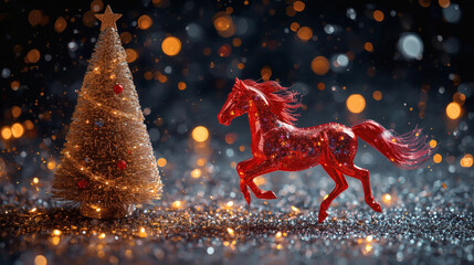 The symbol of the year is the red fire horse. We wish you a Happy New Year 2026. A luxurious poster or banner for your party and New Year's Eve.