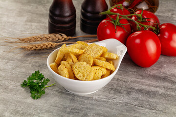 Crunchy croutons heap - roasted bread