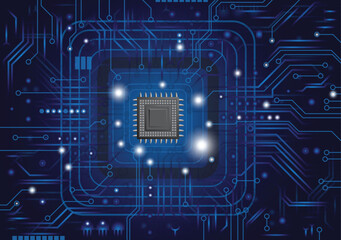 CPU Chip on Motherboard. Central Computer Processors CPU concept. Quantum computer large data processing database concept. Futuristic microchip processor. Digital chip.