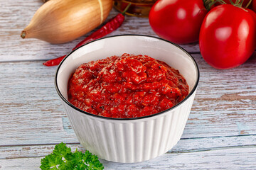 Bulgarian traditional lutenica pepper sauce