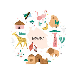 Fototapeta premium Tanzania and Zanzibar Frame Art – Cute Animals, Plants, Culture & Landmarks