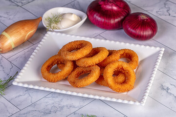 Golden fried onion rings snack