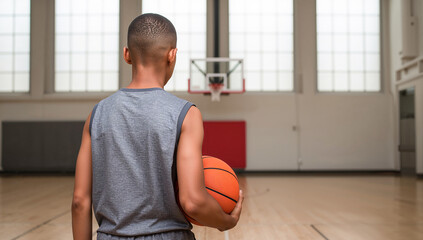 Young Basketball Player Ready to Take a Shot in Gym