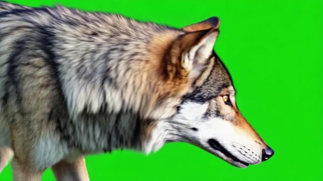 Close up of a wolf with grey and brown fur against a vibrant green screen background image green screen wolf video