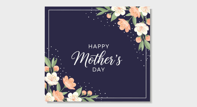 Happy Mother's Day card with floral decoration on dark blue background.