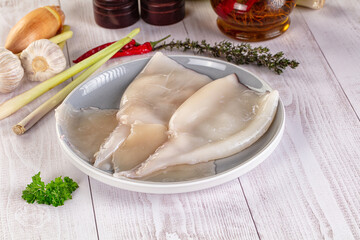 Raw calamari bodies for cooking