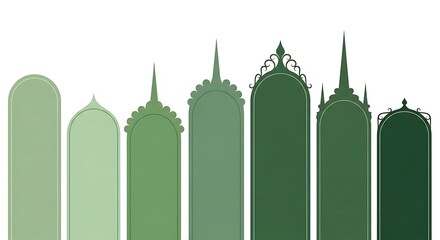 Architectural Green Arches on a White Background for Elegant Design Elements and Decoration Perfect for Invitations and Creative Projects with Islamic or Middle Eastern Inspired Themes