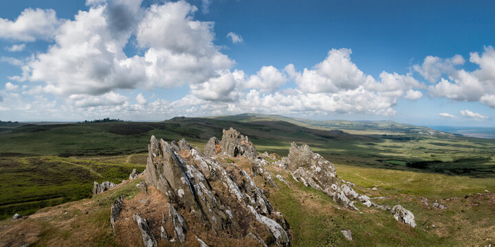 Rock formations in Preseli Hills landscape Pembrokeshire Wales
