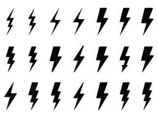 Lightning bolt icon set electricity power energy speed warning
